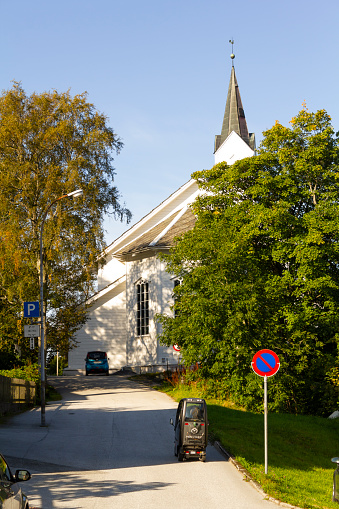 Vestland, Norway - CIRCA September 2021: Road leading to church