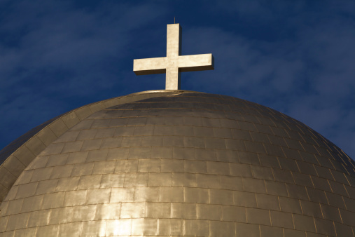 The gold dome of the Chapel of St. Basil on the campus of The University of St. Thomas is stunning and studies by architects from all over the world.  Designed by Philip Johnson, this is a historic landmark. Taken in Houston, Texas, USA in 2011.