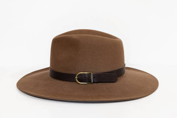 istock Classic cowboy brown felt hat with strap and copper closure 1358483276