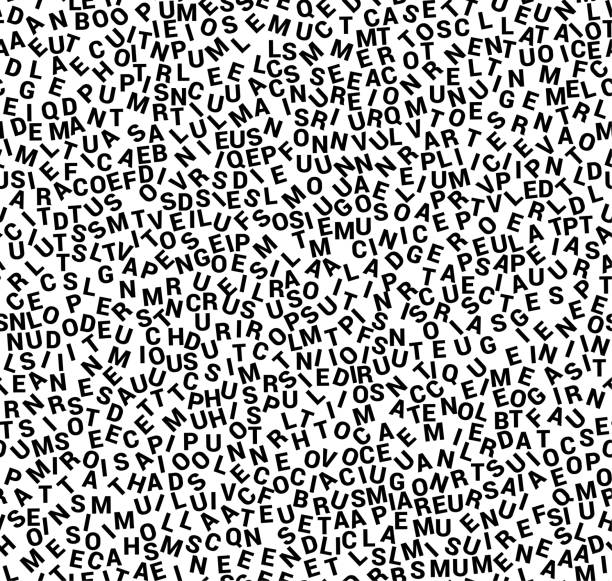 группа маленьких черных букв случайно разбросана, образуя бесшовный узор - large group of objects stock illustrations