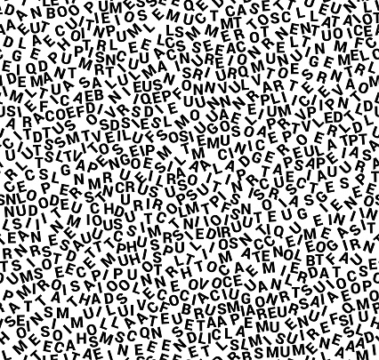 Group of small black letters random scattered forming seamless pattern