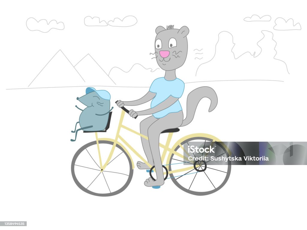Ilustración de Cat Monta Una Bicicleta De Dibujos Animados Vector De Cómic Cómic El Gato Lleva Un Ratón En Una Bicicleta Diversión De Verano De Amigos En La Naturaleza Viajes De Animales Ilustración de Cat Monta Una Bicicleta De Dibujos Animados Vector De Cómic Cómic El Gato Lleva Un Ratón En Una Bicicleta Diversión De Verano De Amigos En La Naturaleza Viajes De Animales