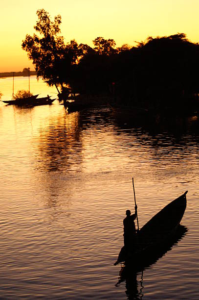 boatman no rio níger in mali - niger river imagens e fotografias de stock
