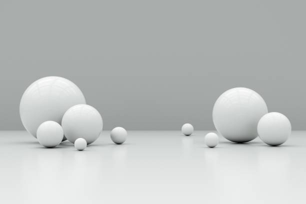 istock Abstract 3d render of spheres, composition with geometric shapes, modern background design 1358502784