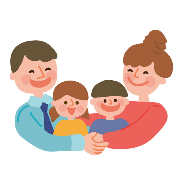 Parents hugging their children. Parents hugging their children. family reunion clip art stock illustrations