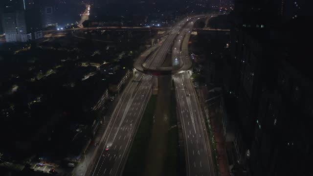 View of quiet traffic at night in Kuala Lumpur