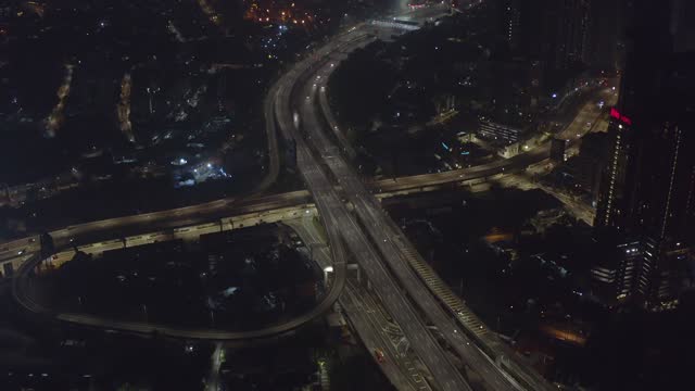 Aerial view of night traffic in Kuala Lumpur