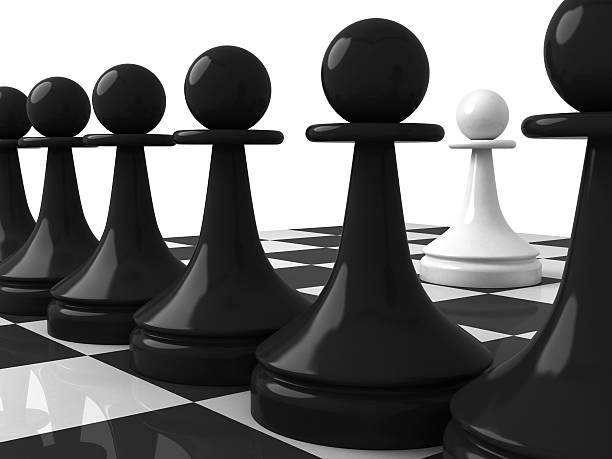 istock One white pawn opposite black pawns on the chessboard 135851129