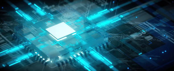 istock 3D rendering of cyberpunk AI. Circuit board. Technology background. Central Computer Processors CPU and GPU concept. Motherboard digital chip. Tech science background. Integrated communication processor. 1358513394