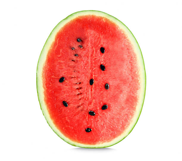 istock a half of fresh watermelon isolated on white background. 1358516131