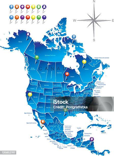 Mapa Da América Do Norte - Arte vetorial de stock e mais imagens de EUA - EUA, Alasca, América Central