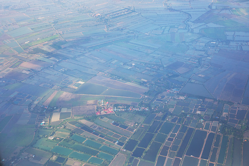 Aerial view of landscape with agriculture in area of Phitsanulok - Sukothai in Thailand