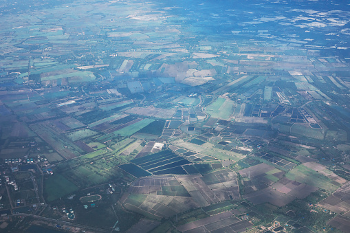 Aerial view of landscaped land and fields in area of Phitsanulok - Sukothai