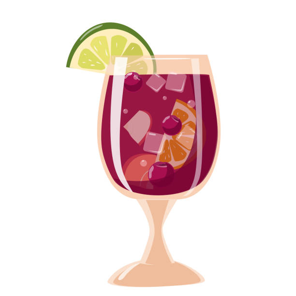 bildbanksillustrationer, clip art samt tecknat material och ikoner med glass with fruit and berry drink with ice and cherry - sangria