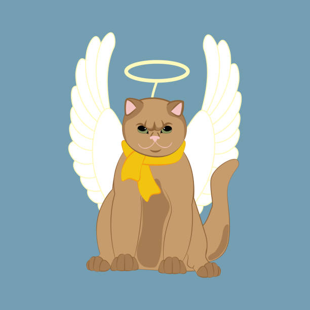 istock Cat with christmas angel wings and nimbus 1358531325