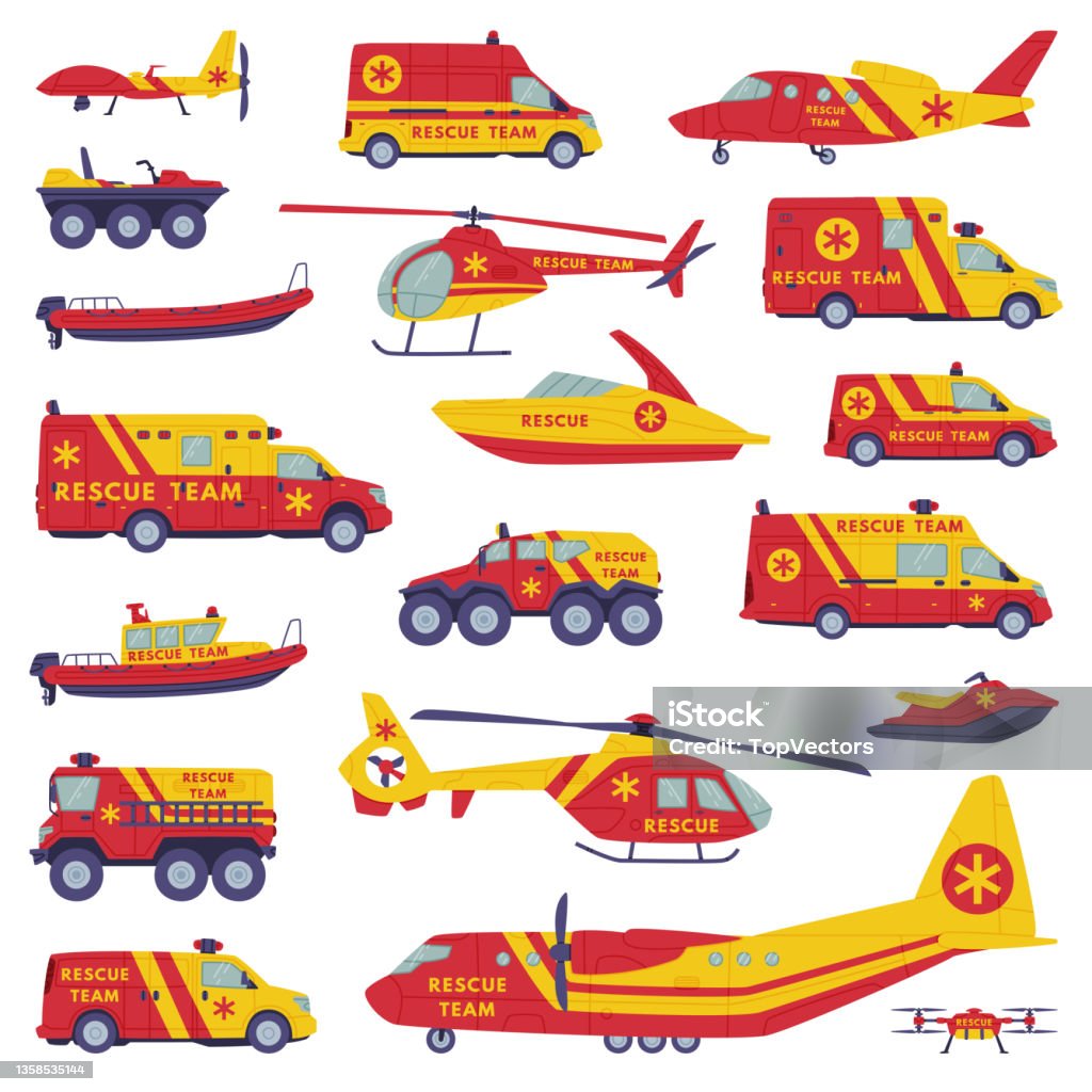 Emergency Rescue Vector Rescue Equipment With Specialized Machine And Emergency Vehicle For ...