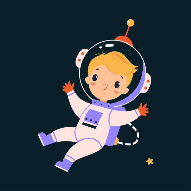 istock Space Adventure with Little Boy Astronaut in Spacesuit Exploring Galaxy Vector Illustration 1358535266