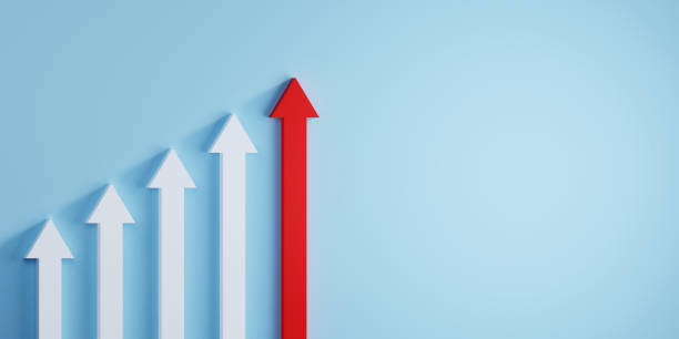 istock 3D illustration of red and white arrows 1358537510
