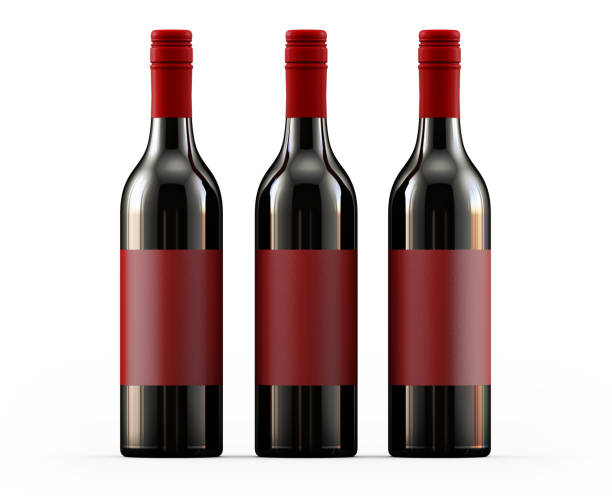bottiglie di vino rosso isolate sul modello di sfondo bianco con percorso di ritaglio - bottle wine white blank foto e immagini stock