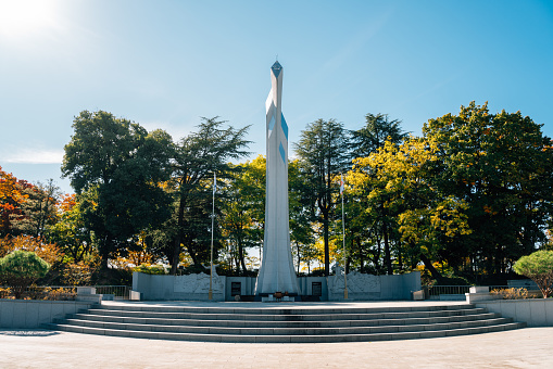 Gwangju, Korea - October 28, 2021 : Hyeonchungtap Memorial Tower at Gwangju park