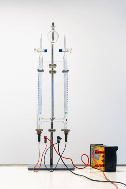 Hofmann voltameter, apparatus for demonstrating the decomposition of water into hydrogen and oxygen by means of electrolysis.