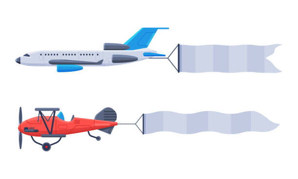 istock Flying Aircraft with Fluttering Blank Banner for Advertising in the Sky Vector Set 1358542259