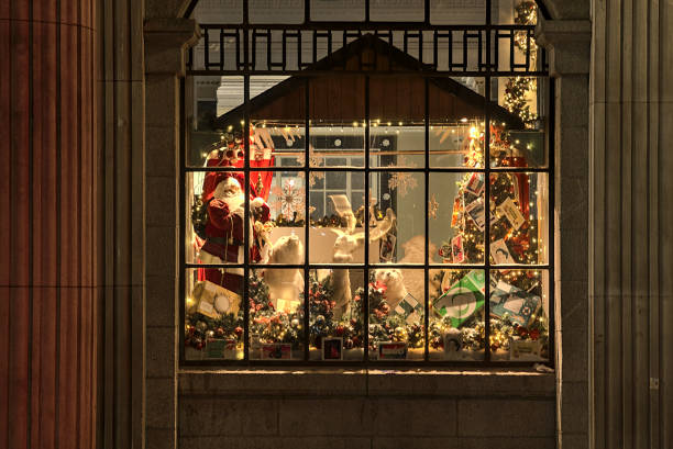 Christmas decorations on windows of An Post, General Post Office on O'Connell Street in Dublin stock photo