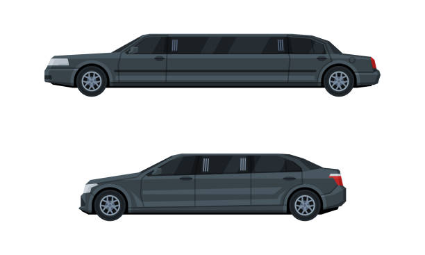 istock Stretch Limousine as Long Wheelbase Luxury Sedan and Urban Transport Vector Set 1358542522