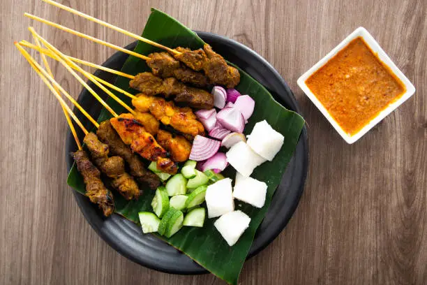 Photo of 3 different type of Malaysian satay. chicken, beef and mutton satay