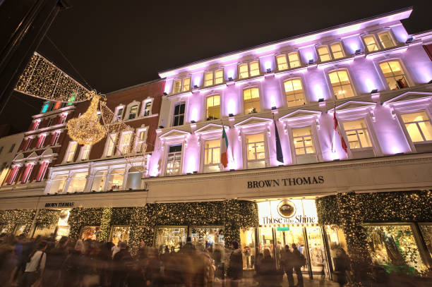 Brown Thomas hotel decorated with Christmas lights on Grafton Street in Dublin stock photo