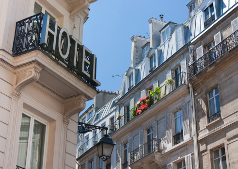 View of an hotel and buildings with typical Parisian architecture