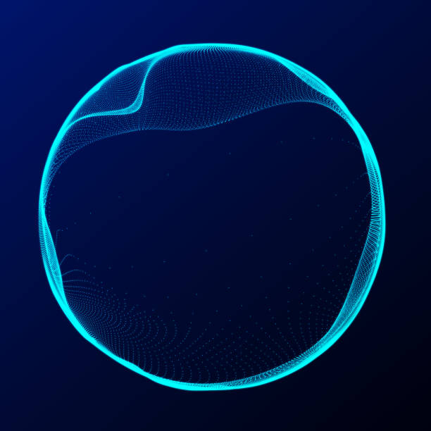 istock Spherical equalizer for music. Round sound wave of particles. Musical abstract blue background. 3D rendering. 1358550202