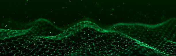 istock Futuristic green hexagon dynamic wave. Futuristic honeycomb concept. Digital technology webflow. Big data visualization. 1358550203