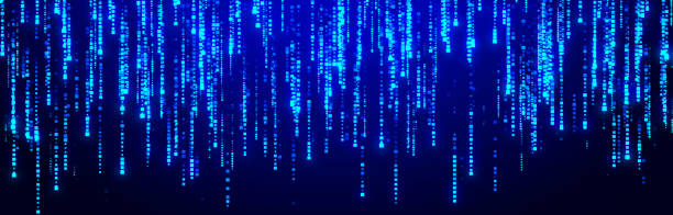 istock Cyberspace with blue digital falling lines. Geometric flow in cyberspace. High speed. Big data connection. 3D rendering. 1358550207