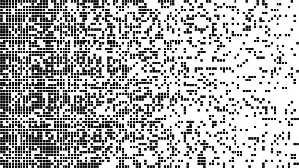 Vector illustration of Black and White Random Pixels Pattern. Shuffled pixels texture background. Classic Pixel Art. Vector Illustration.