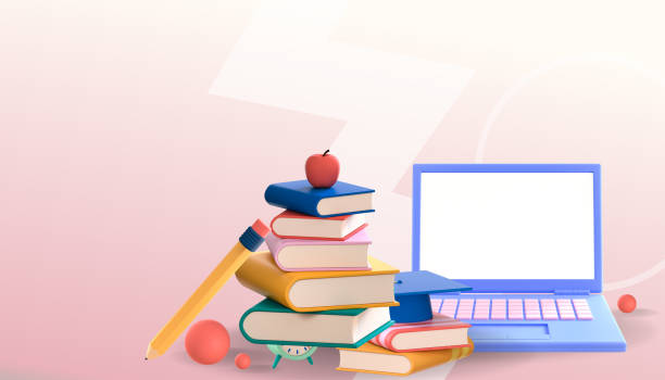 istock education learning online concept and E-Book for Laptop Business concept on Pink Background. decor by ,book lecture,copy space, digital, banner,website -3d Rendering 1358552444