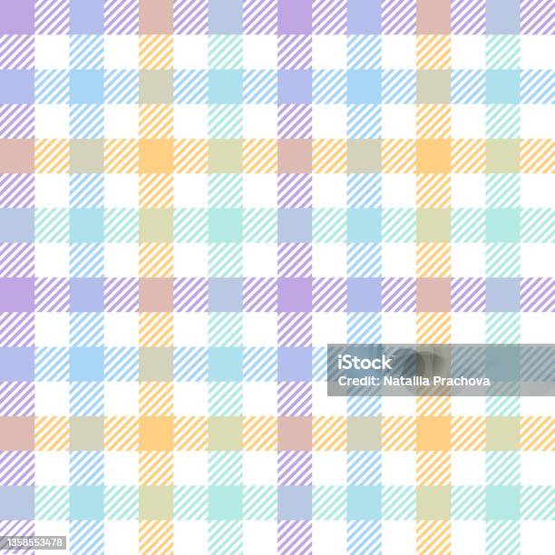 Gingham Check Plaid Colorful Seamless Pattern Pastel Vichy Tartan Background-vektorgrafik och fler bilder på Påsk