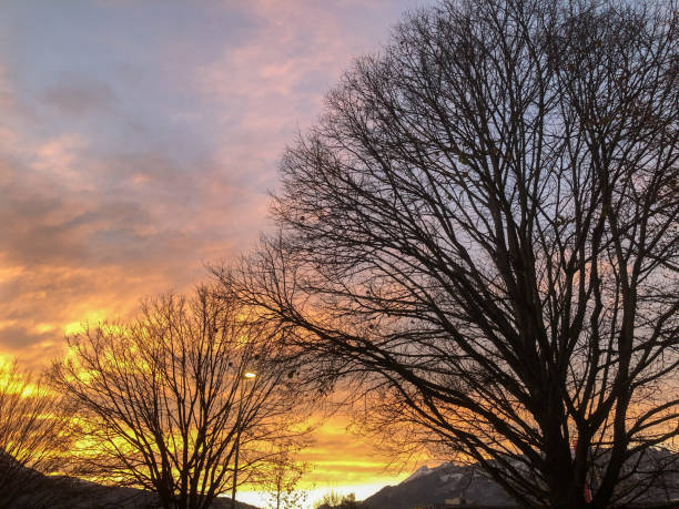 Schaan, Liechtenstein, November 9, 2021 Burning sky over the alps