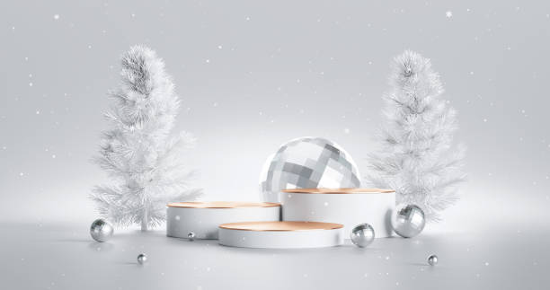 Christmas tree product podium display showcase white 3d background minimal winter stage celebration platform and abstract snow presentation gold pedestal exhibition studio mockup premium wallpaper. la exhibición del podio del producto del árbol de navidad muestra el fondo blanco en 3d de la plataforma mínima de celebración del escenario de invierno y la presentación abstracta de la nieve del pedestal de oro del estudio de exhibición de papel ta