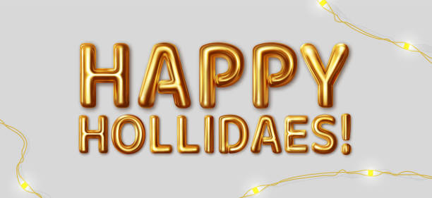 istock Happy holidaes. Vector inscription gold letters on a gray background 1358556499