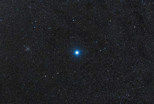 Sirius, the brightest star in the night sky, located in the constellation of Canis Major. Stars night sky backgrounds with 80mm refracting telescope