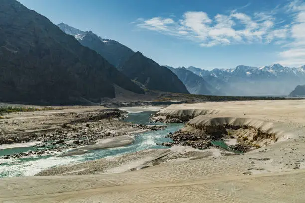 Scenic view of river  in the desert in Himalaya mountains  in autumn