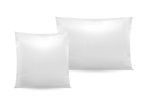 Pillow Set Mockup isolated on white background. 3d vector realistic template. Rectangle and square shape. Ready for your design. Front view. EPS10.