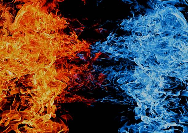 istock Illustration of burning red and blue flames 1358563815