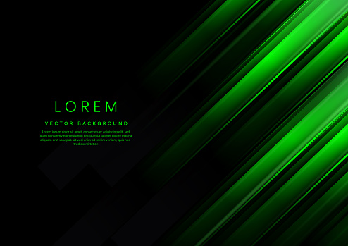 Abstract green gradient geometric diagonal overlapping on black background with copy space for text. Vector illustration