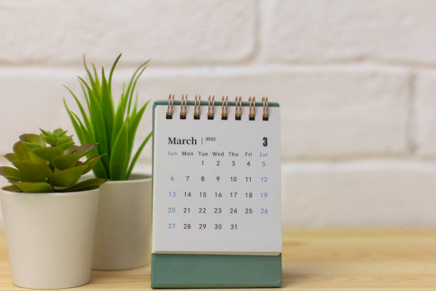 istock Calendar for March 2022 on a light background. 1358570300