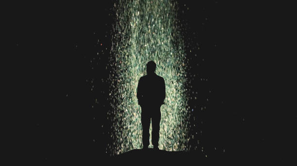 istock The man stands on a flying cosmic particles background 1358570657