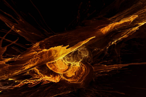 istock Abstract yellow electric wave on black technology background. Neon light paint in water, acrylic explosion, fluid liquid art 1358572619