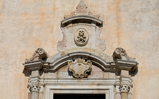 Taormina, Sicily. Front of Church of St. Joseph. Upper part of the main portal.