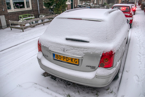 Car Under Snow At The Gaffelstraat Betondorp Amsterdam The Netherlands 2019